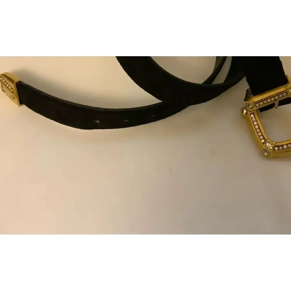 Avignon Vintage Black suede Leather Gold buckle Belt Size L